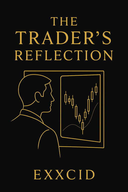 The Trader's Reflection' by EXXCID with a silhouette of a person looking at a chart.